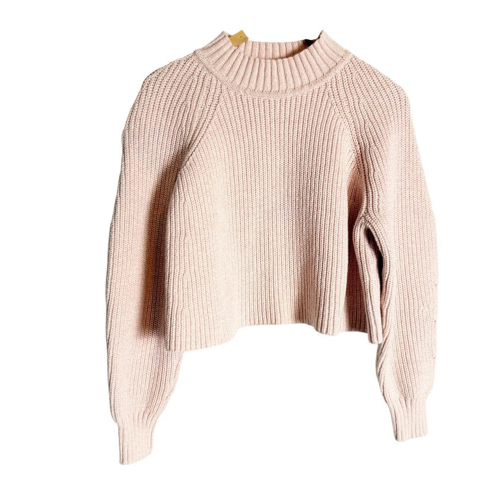 Club Monaco Pink Ribbed Knit Boxy Mock Neck Long Sleeve Pullover Sweater - Picture 2 of 16